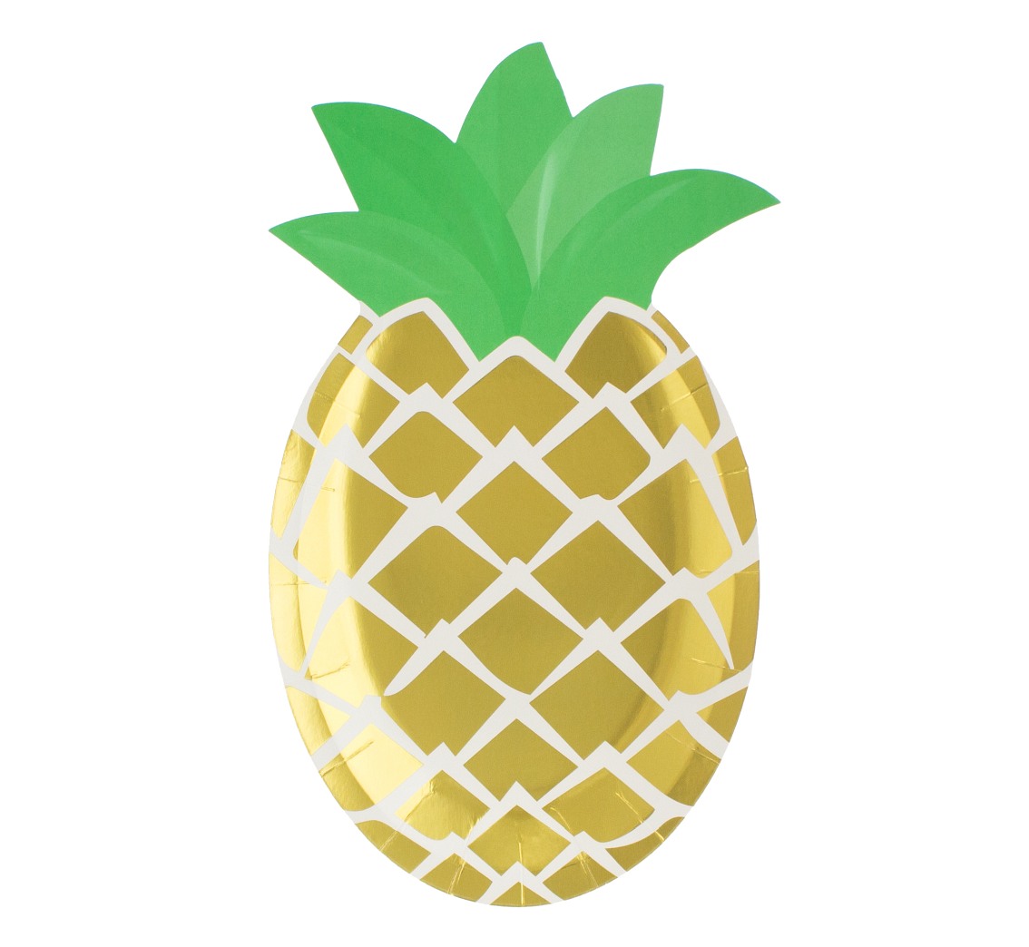 Talerz papierowy Ananas - zielone listki 25x16cm 6 szt.